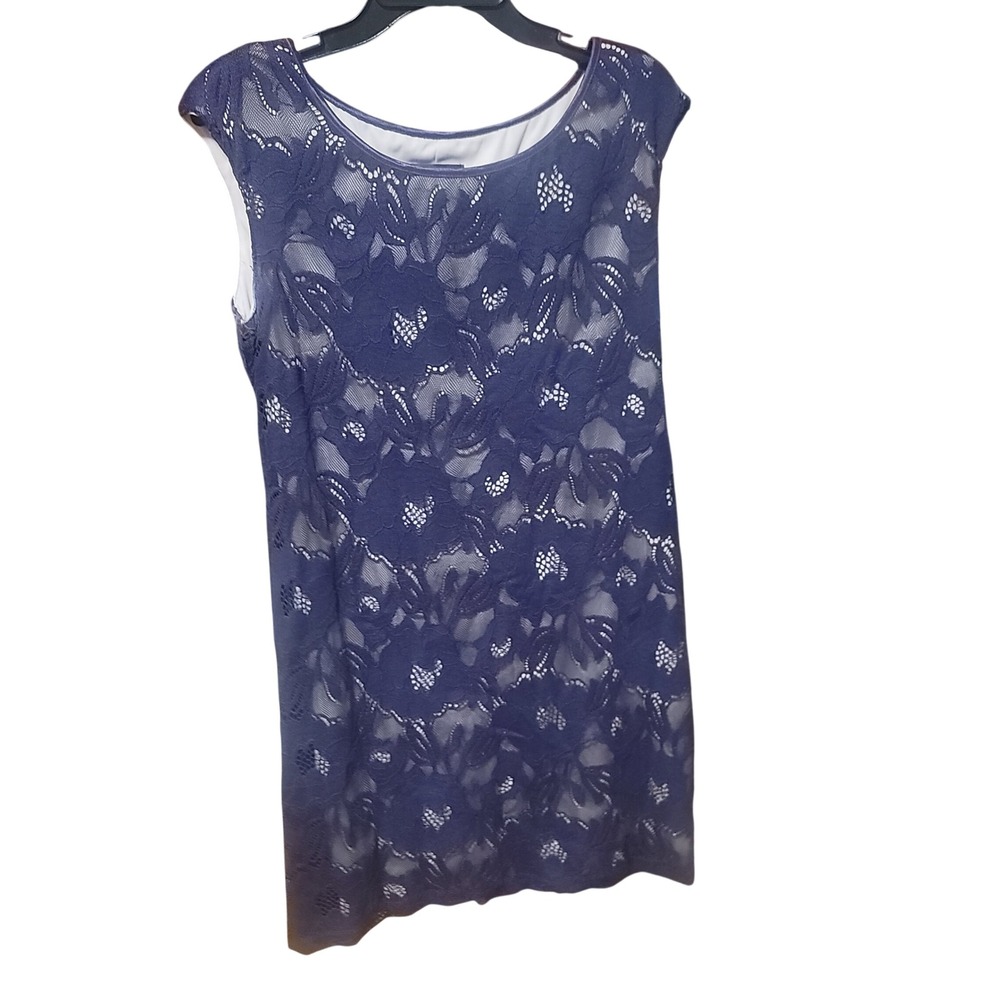 Connected Apparel Navy Lace Cap Sleeve Sheath Dress Women Size 12P‎